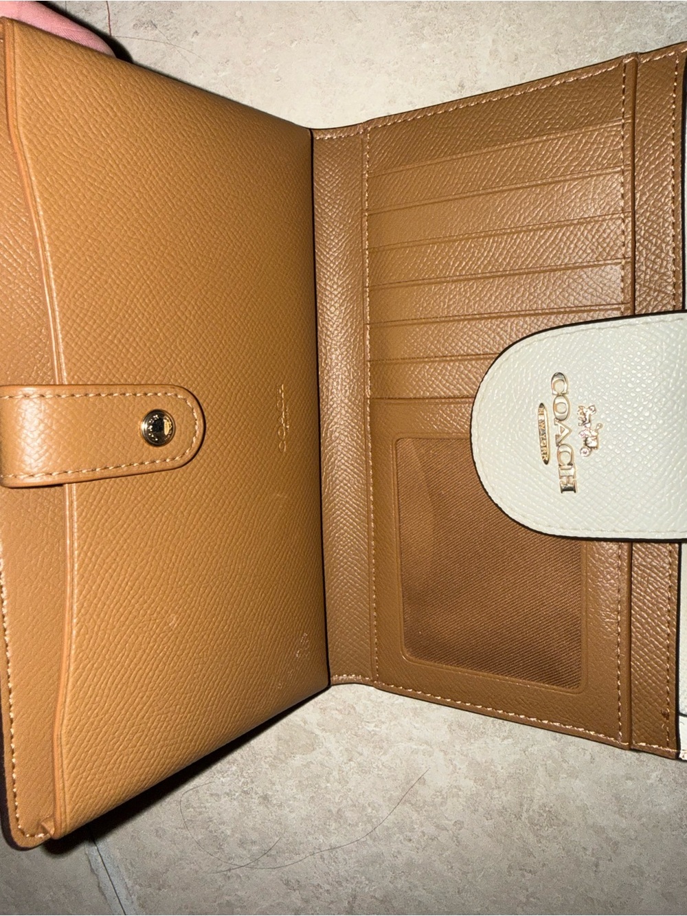 Coach Two-Tone Leather Continental Wallet in Tan and Cream